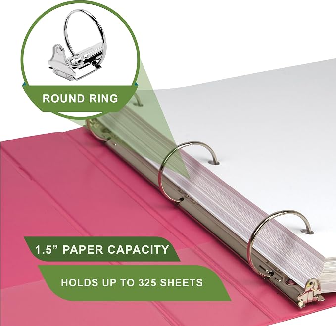 Samsill Plant-Based 1.5 Inch Durable Round Ring, View Binder, Eco-Friendly, USDA Certified Biobased, Single, Bright Pink