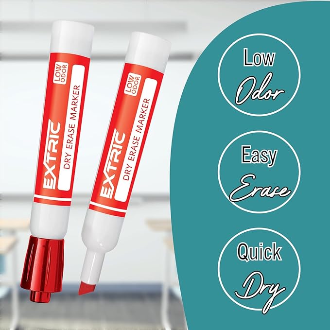 EXTRIC Red Dry Erase Markers Chisel Tip, 36 Count Whiteboard Markers, Chisel Tip Dry Erase Marker Bulk Classroom Pack White Board Marker for Teachers and Students