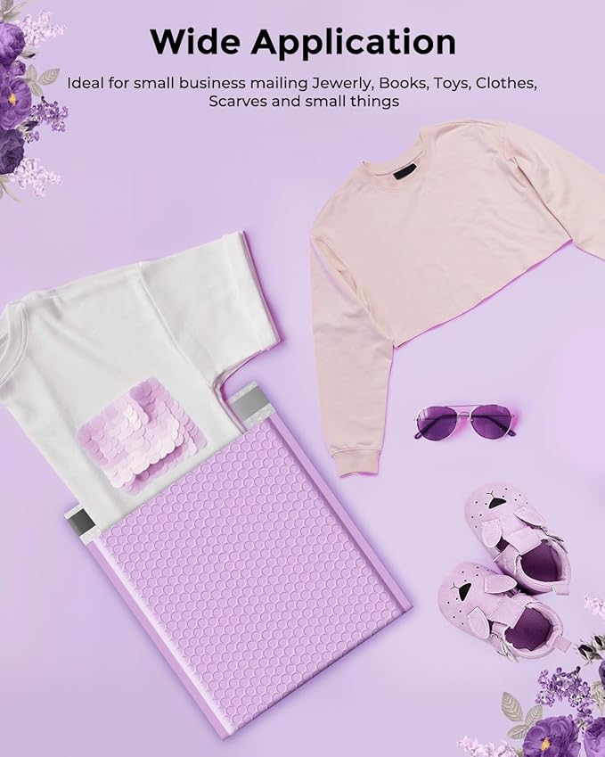 Metronic Bubble Mailers 8.5 x 12 Inch 40 Pack Light Purple Usable Size 8.5x11 Bubble Mailer Waterproof Padded Envelopes for Packaging, Mailing, Shipping, Lavender Bulk