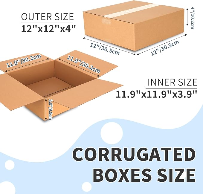 CRUGLA 12x12x4 Shipping Boxes 25 Pack, Brown Corrugated Cardboard Boxes with Side-Lock and Pre-Applied Double-Sided Tape, Easy Assemble Packing Mailer Boxes for Small Business Shipping