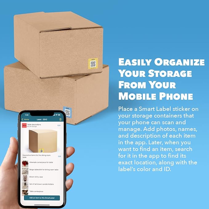 QR Code Stickers with AI Photo Analysis App - Auto-Creates Item Descriptions - No Typing - Made in USA - QR Code Labels for Storage & Inventory Tracking, Organization & Moving, Pack of 48
