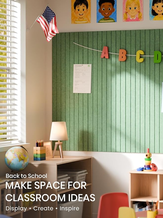 Bumusty 48"x 36" Large Felt Bulletin Board Tiles, Moss Green | 12-Pack Cork Board Alternative, Wall Decor, 30 Pushpins, 60 Adhesive Tabs, Vision Board, Office, Classroom, Home, Dorm