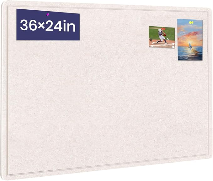 Bulletin Board 36" x 24" Felt Cork Board - Decorative Pin Board, Oatmeal | Cork Board Alternative for Wall, Foldable Self-Adhesive Vision Board Prayer Board with Pushpins for Home Office Classroom