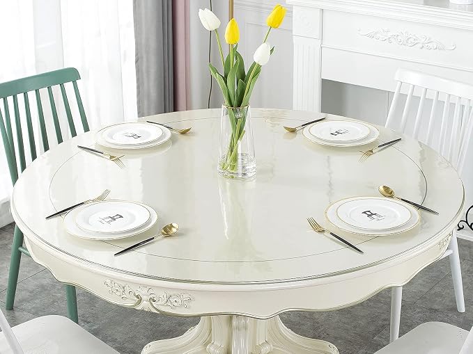 Deep Dream 1.5mm Thick 46 Inches Clear Round Table Protector, Round Table Cover, Tablecloth Protector, Table Protector for Dining Room Table & Office
