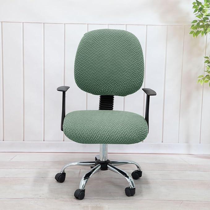MIFXIN Computer Office Chair Cover Stretch Elastic Slipcover 2 Piece Stretchy Jacquard Computer Chair Seat Covers Protector for Home Office Rotating Chair, Only Covers, NO Chair (Green)