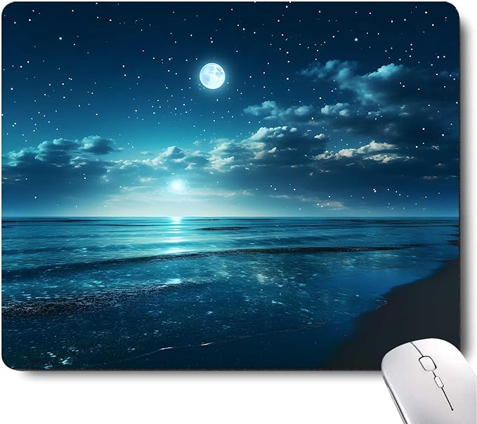 Ocean Mouse Pad, Quiet Night Moon Illuminating The Clear Blue Ocean Mousepad,Square Waterproof Mouse Mat Non-Slip Rubber Base Mousepad,Mouse Pads for Desk Computer Laptop Desk Accessories