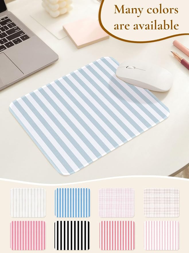 Cute Blue Stripes Mouse Pad, Waterproof Aesthetics Mouse Pads Design, Non-Slip Rubber Base Computer Simple Funny Mousepad,Small Mouse Mat Desk Accessories,Light Blue