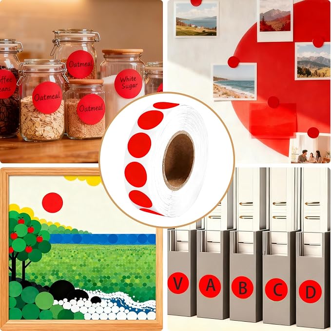 1000 Pcs Round Stickers 1 Inch Color Circle Dot Stickers Code Labels for Office Shop Yard Sale Home Classroom Marking (Red, 1 inch)