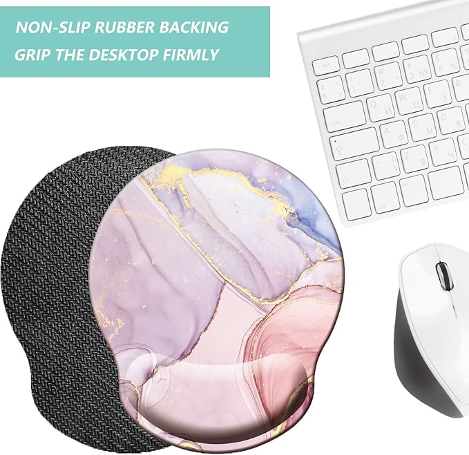 Mouse Pad with Wrist Support, Ergonomic Mouse Pad with Memory Foam Wrist Rest Cushion, Non-Slip Rubber Base Gaming Mice Pad for Home Office Computer Laptop, Pink Marble