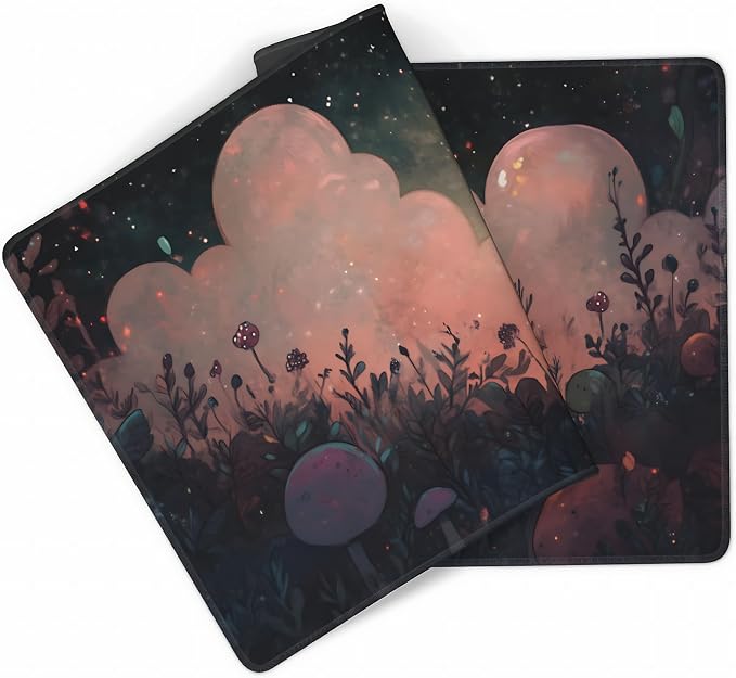 Cute Anime Black Cat Gaming Mouse Pad, Blue Pink Dreamy Desk Mat with Anti-Slip Base & Stitched Edges, Office Supplies & Desk Decor for Women, 35.4" x 15.7" in Home Office Essentials