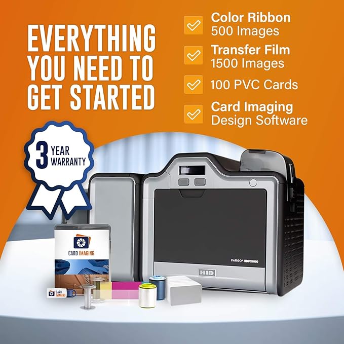 Card Imaging Fargo HDP5000 Dual Side High Definition ID Card Printer & Supplies Bundle Software 89640