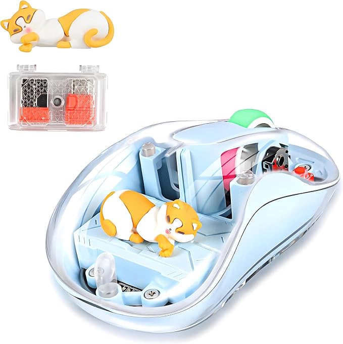elec Space Cute Wireless USB C Mouse - Bluetooth Triple Mode Rechargeable Cartoon Mouse for Laptops, iPads & MacBook Air/Pro - Silent Operation, Portable Design, Unique Magnetic Character (Blue)