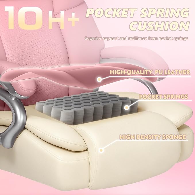 Big and Tall Office Chair,500lbs Capacity Heavy Duty Office Chair for Heavy People, High Back Executive Computer Chair with Adjustable Lumbar Support, Quiet Rubber Wheel (Pink)