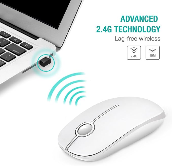 VssoPlor Wireless Mouse, 2.4G Slim Computer Laptop Mouse, Pure White | Portable Mouse, Plug & Play USB Nano Receiver, Quiet Silent Optical Mice for Notebook, PC, Laptop, Computer, Windows, Mac