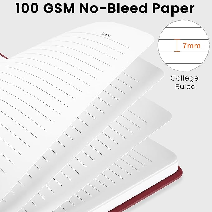 Lined Spiral Journal Notebook, A5 College Ruled Notebook for Journaling, Note-Taking, and Daily Planning, Durable Hardcover with an Elegant Design, Burgundy