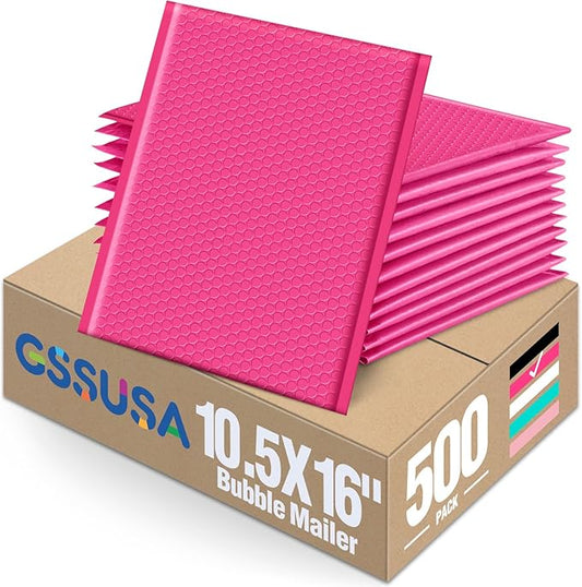 GSSUSA Large Bubble Mailers 10.5x16 Inch 500 Pack Pink Padded Envelopes, Strong Adhesion Bubble Mailer Self-Seal Bubble Envelopes for Mailing Clothes,Magazines