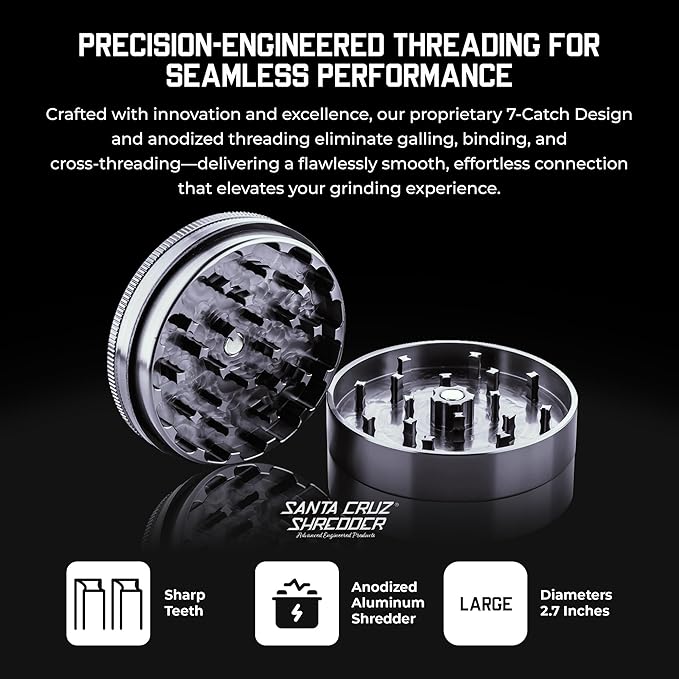 Santa Cruz Shredder Metal Herb Grinder Knurled Top for Stronger Grip 2-Piece 2.7" (Grey)