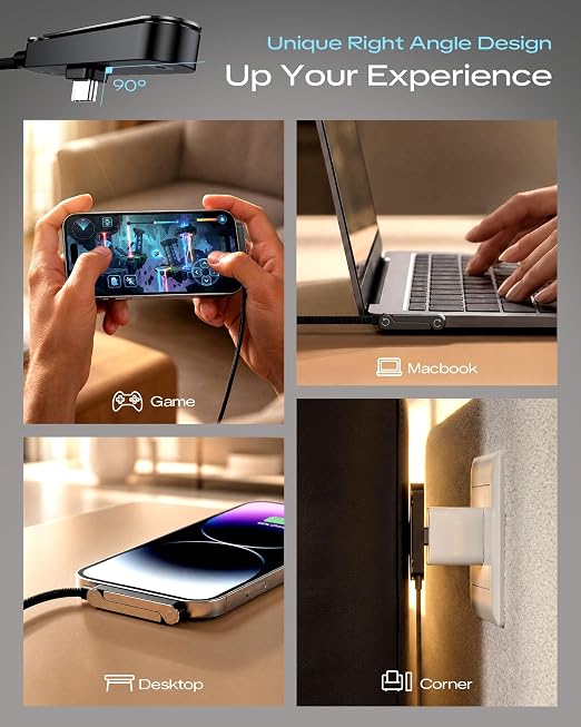 LOOHOI 240W Fast Charging USB-C to USB-C Cable with Built-in Phone Stand | 90° Fast Charging Invisible Stand Type-C Braided Charger Cable for Gaming, Streaming & Hands-Free Viewing (10FT, 1PCS)