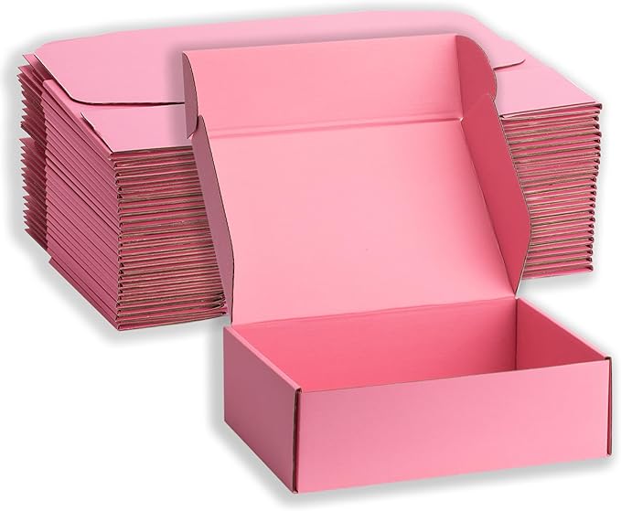 Small Shipping Boxes 10x8x3 Inches – Pink Corrugated Cardboard Boxes (20-Pack) for Mailing, Packing, Small Business & Gift Packaging - Recyclable & Sturdy