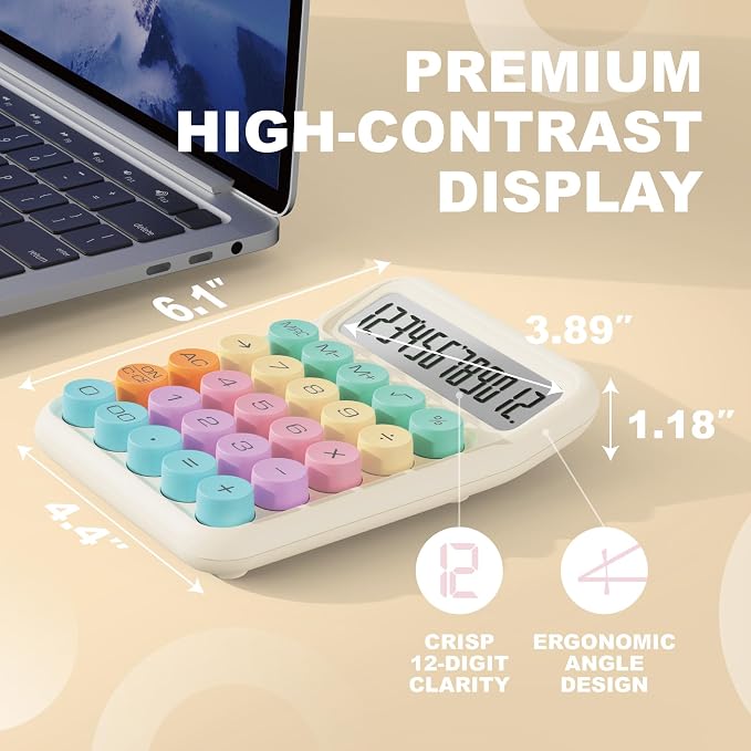 CATIGA Mechanical Switch Calculator, Colorful Calculator with 12 Digit Large LCD Display & Big Buttons for Office Desk, Classroom Math, Back to School Supplies, Cute Aesthetic Desk Accessories