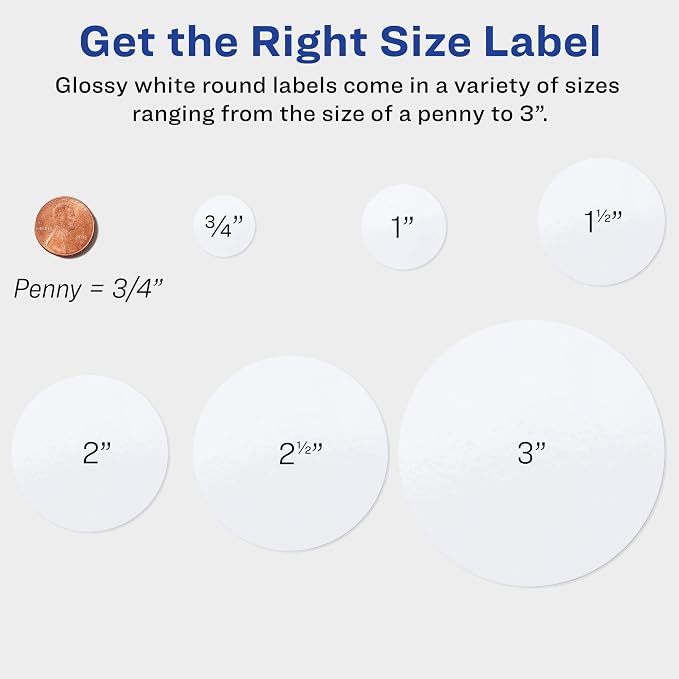 Avery® Printable Round Labels, Sure Feed® Technology, Glossy White Labels, 2" Diameter, Permanent Adhesive, Laser/Inkjet, 120 Total (22807)