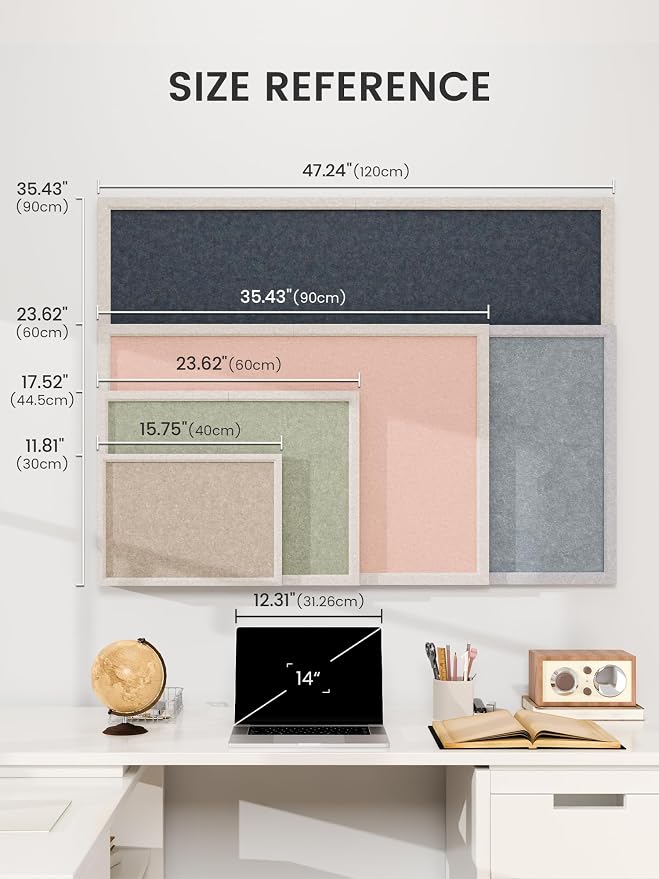Fluxynara 23.6" x 17.1" Felt Frame Bulletin Board, Oatmeal | Cork Board Alternative with 12 Removable Adhesive Tabs, Foldable Pin Board for Wall, Home, Office, Classroom & Dorm