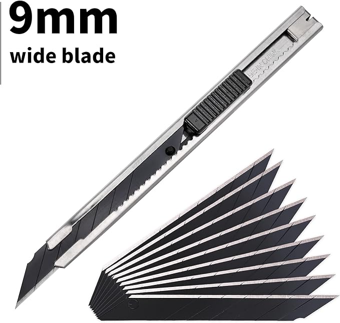 9mm Utility Knife Replacement Blades,30 Degree Snap Off Carbon Steel Blades for Retractable Cutting Knives, Hobby, Craft Knife, Box Cutter 100PCS-Black