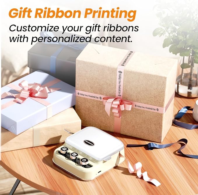 Phomemo Ribbon Printer, P15 Mini Bluetooth Portable Label Maker Machine | Custom Text & Icon Ribbons For Gift Wrapping, Cloth Tags, DIY Crafts, Wedding Bouquets, Lightweight Wireless Vintage Design