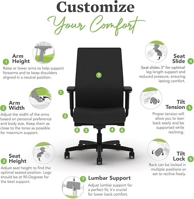 HON Ignition 2.0 Mid Back Task Chair, Spectrum Mesh, Advanced Synchro-Tilt Control, Office Chair with Lumbar Support, Height and Width Adjustable Arms, Titanium Frame, Leaf