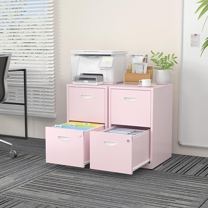 SteeLoong 2 Drawer File Cabinets,Metal Office File Cabinet with Lock,Pink | Filing Cabinets for Home Office,Vertical Modern File Cabinet Office Two Drawers for Hanging Letter,Assembly Required