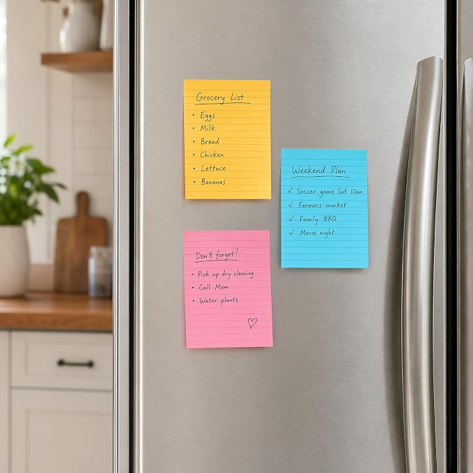 (18 Pack) Lined Sticky Notes 4x6 in, Large Notepads with Lines, 378 Sheets | 9 Pastel Colors, Ruled Super Sticking Power, Office School Memo Note Pads, Post on Windows Doors,Recyclable,Easy to Write on