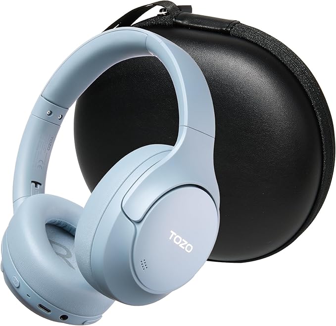 TOZO HT3 Hybrid Noise Cancelling Headphones, 90H Battery Life Wireless Over Ear Bluetooth 6.0 Foldable Headset, AI Voice Assistant with 5 Mics, Connect 2 Devices and Hi-Res Sound, 32 EQ Audio Presets