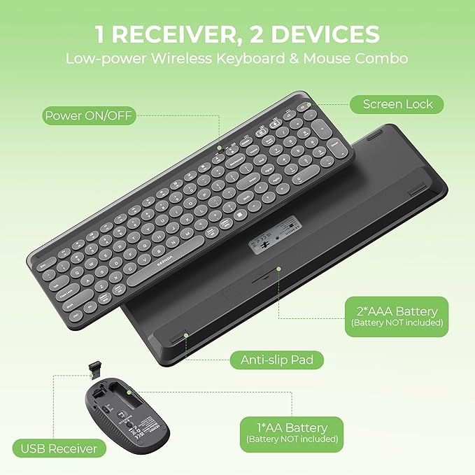 seenda CTU-301 Bluetooth Keyboard and Mouse Combo for iPad,Black | Bluetooth+2.4G combo with tablet holder, full-size keys and quiet clicks for iPad, iPhone, Mac, Windows and Android.