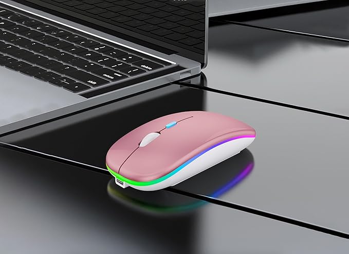 Wireless Bluetooth Mouse Rechargeable Laptop Mice with LED Lights Silent Slim Use(BT5.2 & 2.4G Portable USB) Dual Mode Computer Mouse for Laptop/iPad/Tablet/Apple/Computer/Mac(Rose Gold)