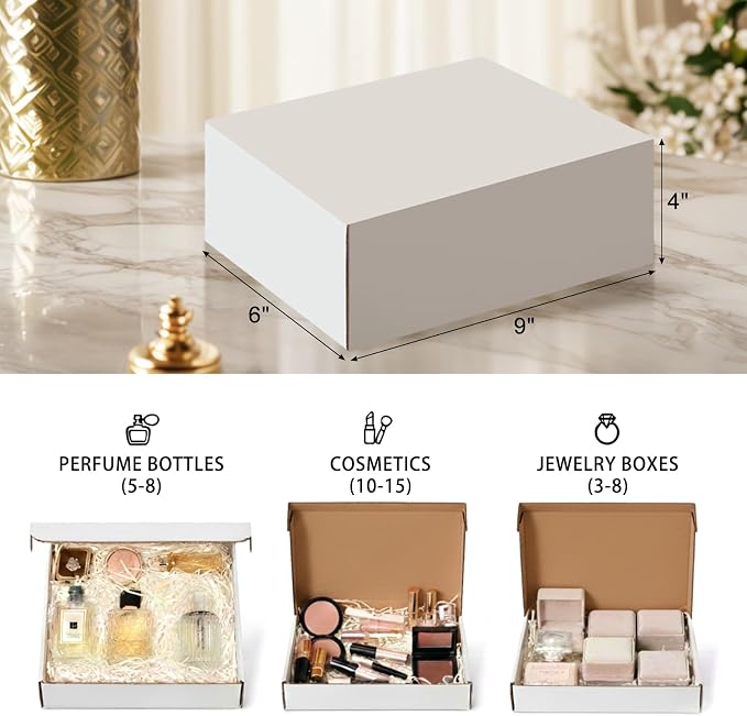 Shipping Boxes, White Corrugated Cardboard Boxes Literature Mailer Boxes Gift Boxes Small Boxes for Shipping Wrapping Mailing Packaging Small Business (White, 9" x 6" x 4"/5 Pack)