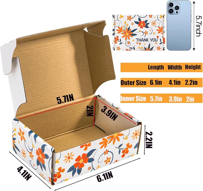 Cedilis 40 Pack Small Shipping Boxes, 6x4x2 Inches Colored Corrugated Mailer, Small Cardboard Box for Gift, Shipping Mailing, Floral Pattern