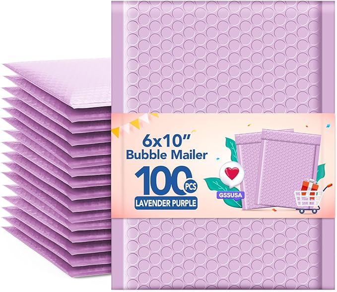 GSSUSA Bubble Mailers 6x10 Inches 100 Pack Size 6x9” Bubble Mailer Envelopes Small Envelope Bags Shipping Bag Bulk Pack Self Seal Package Mail Packing Business Supplies, Lavender