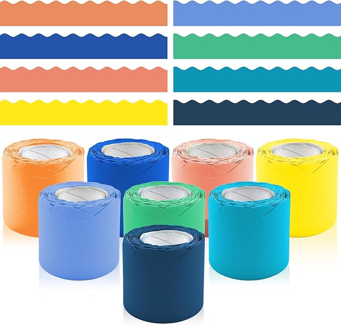8 Rolls 262.4 Ft Bright Bulletin Board Borders Set - Decorations for Office, School Classroom Decor, Teachers & Home DIY - Posters & Birthday Parties - Board Trim （Science Color）