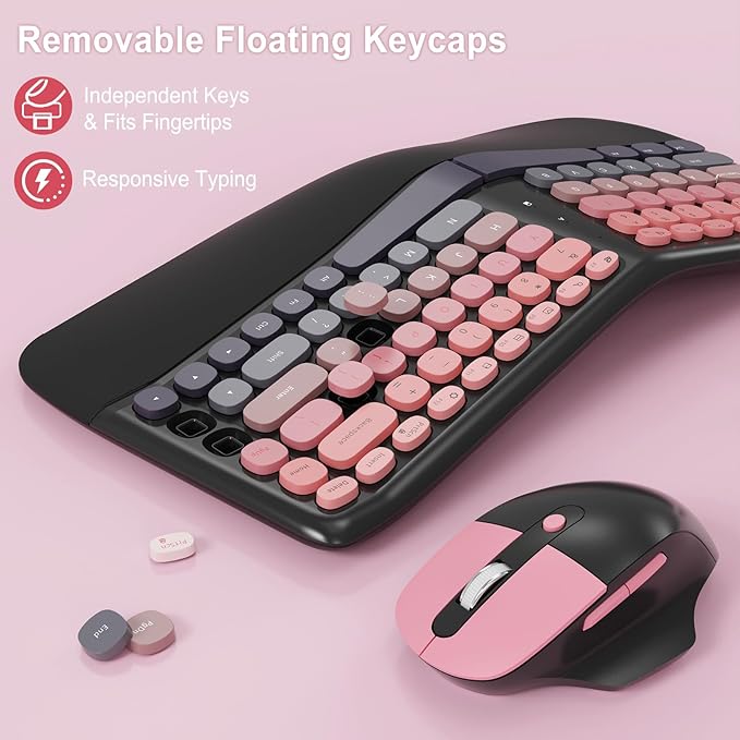 Ergonomic Wireless Keyboard Mouse, Mechanical Gaming Set with Wrist Rest | Compatible With All windows and Type C Computer,With OTG & Long Clean Bruch,Ideal for PC, Home, Office and College