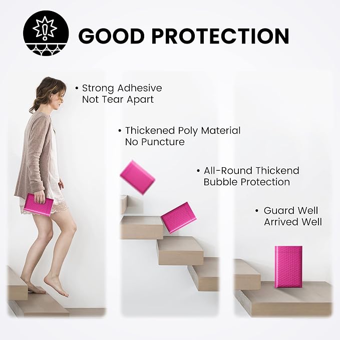 Fuxury Pink Bubble Mailers 4x8" 200 Pack Small Self-Seal Padded Envelopes | 4x7 usable size,#000 waterproof tear resistant envelopes,cushioned protection for jewelry,trading cards,small business