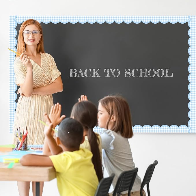 Zonon 65ft Blue Gingham Bulletin Board Border Pastel Scalloped Bulletin Board Trim Back to School Classrooms Decoration for Party Whiteboard, Walls, Desks, Windows, Doors, Lockers (3 Inches)