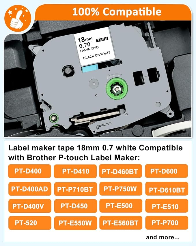 6Pack Replacement for Brother Label Maker Tape 18mm 0.7 Inch | Laminated, White/Clear/Red/Blue/Yellow/Green TZe TZ P Touch Label Tape, Work for Brother PTouch PTD400 PTD600 PTP750W PT1880