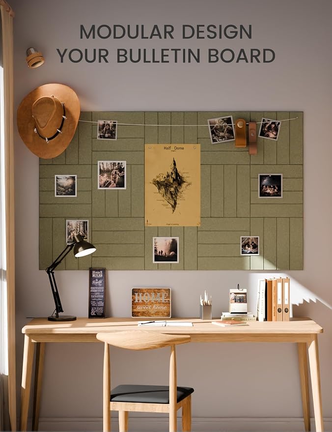 Fluxynara Felt Bulletin Board & Cork Board Alternative, Olive Green | 36" x 24" Pin board, Removable Adhesive Tabs, Easy Install Without Wall Damage, For Home Office Decor