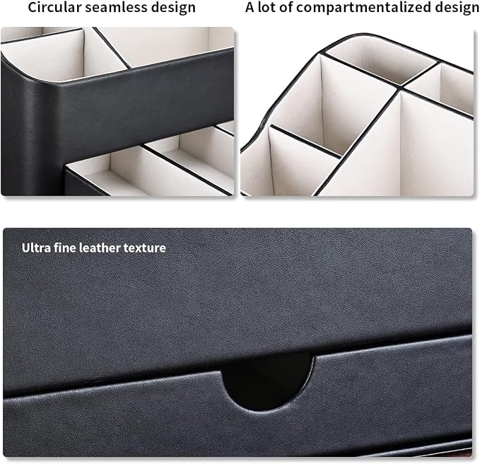 Desk Organizer with Drawer, Multifunction Pencil Holder for Desk, Desk Organizer and Accessories 5 Compartments for Home Office Supplies (Black)