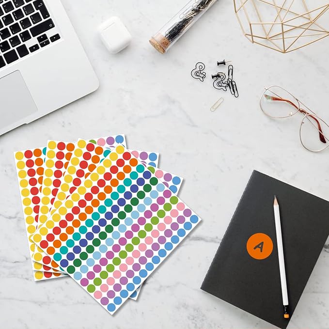 REGELETO 4200 PCS 0.75 Inch 12 Colors Round Colored Dot Stickers for Student Teaching Papers, Color Coding Labels, Circle Dots Stickers for Office and Classroom (25 Sheets)