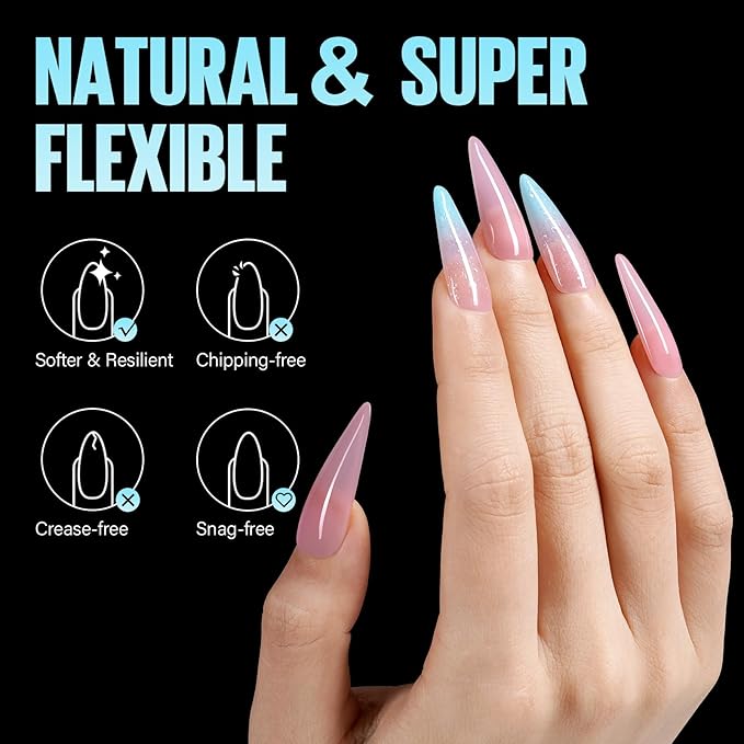 TOMICCA Long Stiletto Nail Tips 504pcs, Soft Acrylic Long Almond Nail Tips Pre Etched Clear Fake Nails Tips Almond Shape Half Matte, Full Cover Nail Extension for Beginner and Professional 12 Sizes