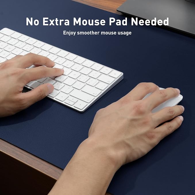 Aothia Leather Desk Pad Protector, Mouse Pad, Office Desk Mat, Non-Slip PU Leather Desk Blotter, Laptop Desk Pad, Waterproof Desk Writing Pad for Office and Home(Dark Blue,31.5" x 15.7") (Pack of 2)