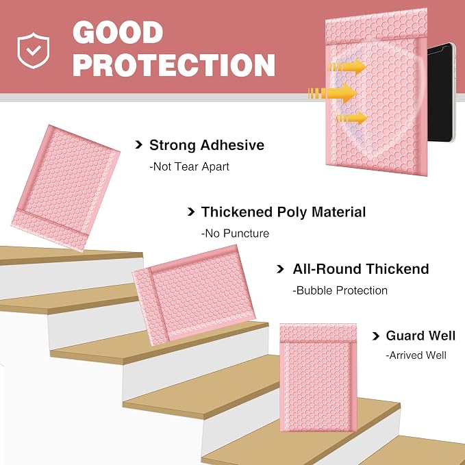 Famagic Bubble Mailers 8.5x12 Inch 25pc Light Pink Shipping Bags, Chic Packaging Bags For Small Business, Colored Padded Mailing Envelopes, Opaque Matte Self Seal Bubble Poly Mailers Bulk #2