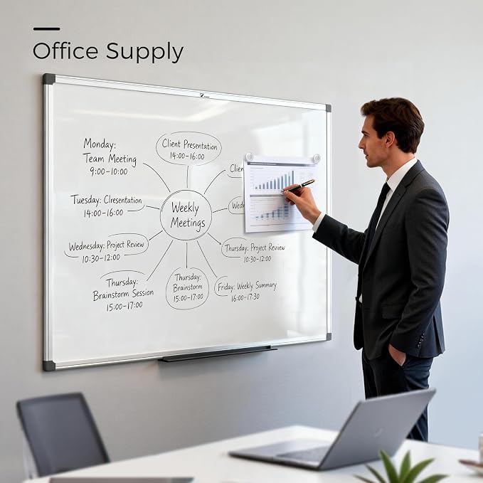 TOWON Magnetic Dry Erase Whiteboard 48x36 in, 4x3 ft, Silver Aluminum | Large white board for wall with marker tray and 2 magnets, for office, classroom and home