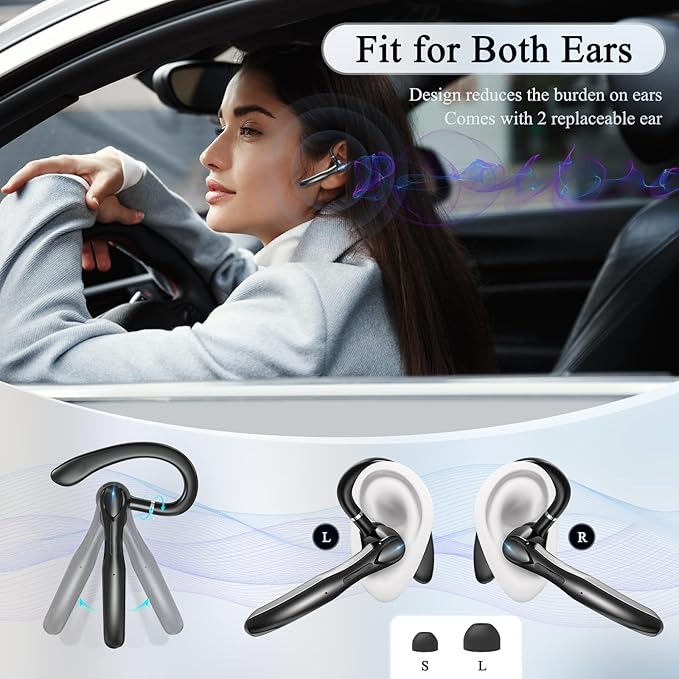 Bluetooth Headset, Wireless Bluetooth Earpiece with 400mAh Charging Case 50 Hours Talking Time Built-in Microphone for iOS Android Cell Phone, V5.3 Hand-Free Headphones for Trucker, Office